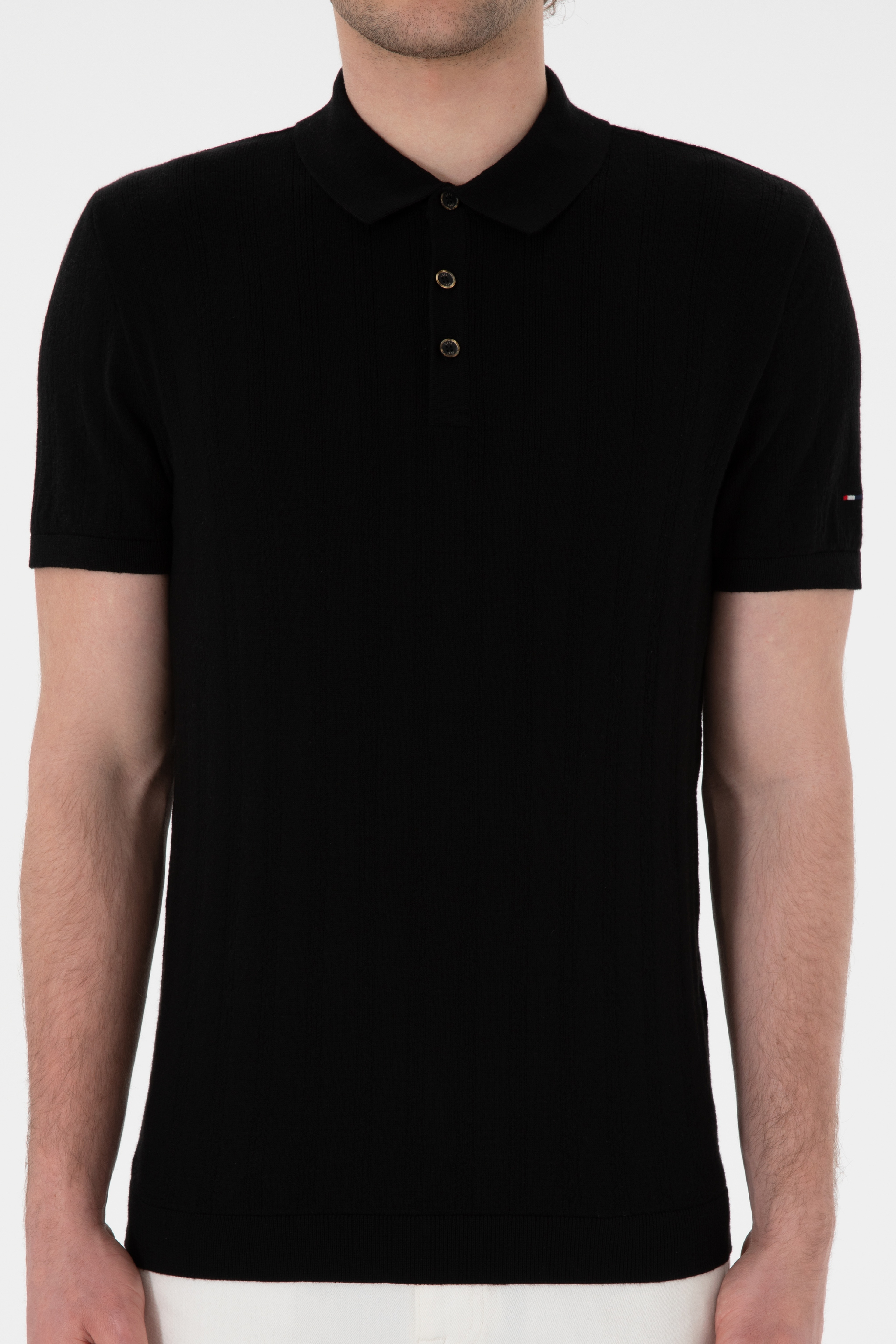 Erkek Slim Fit Polo Yaka Siyah Triko Tişört