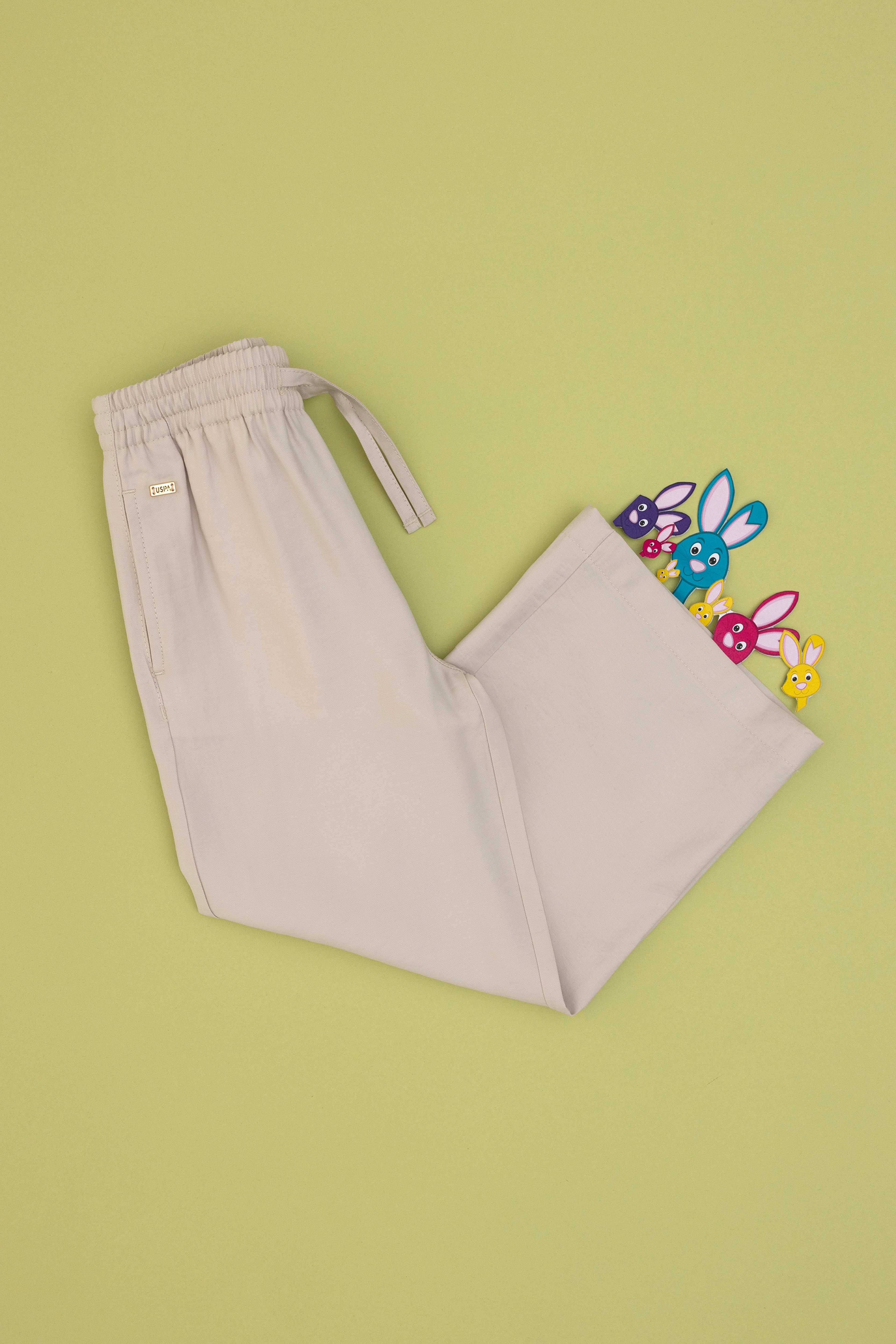 Kız Çocuk Bej Loose Fit Modal Karışımlı Kanvas Pantolon