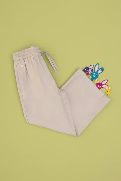 Kız Çocuk Bej Loose Fit Modal Karışımlı Kanvas Pantolon