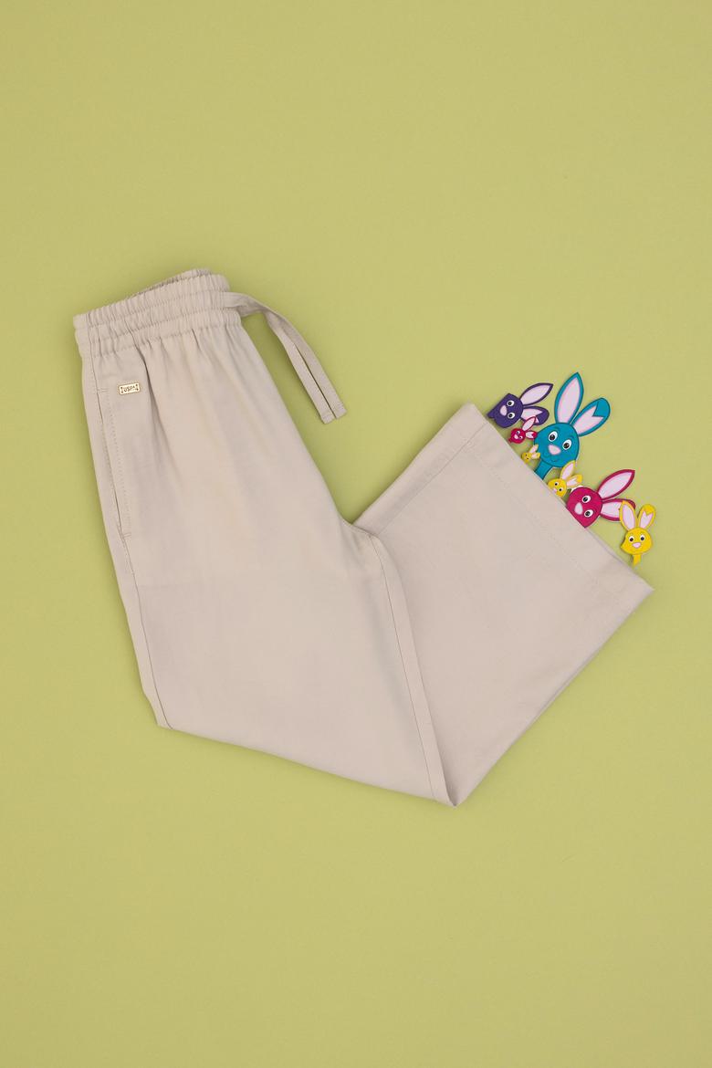 Kız Çocuk Bej Loose Fit Modal Karışımlı Kanvas Pantolon - 50309120011