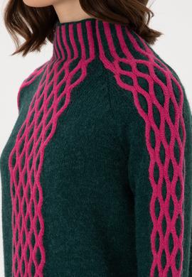 Kadın Koyu Yeşil Bisiklet Yaka Kazak - 50293139021