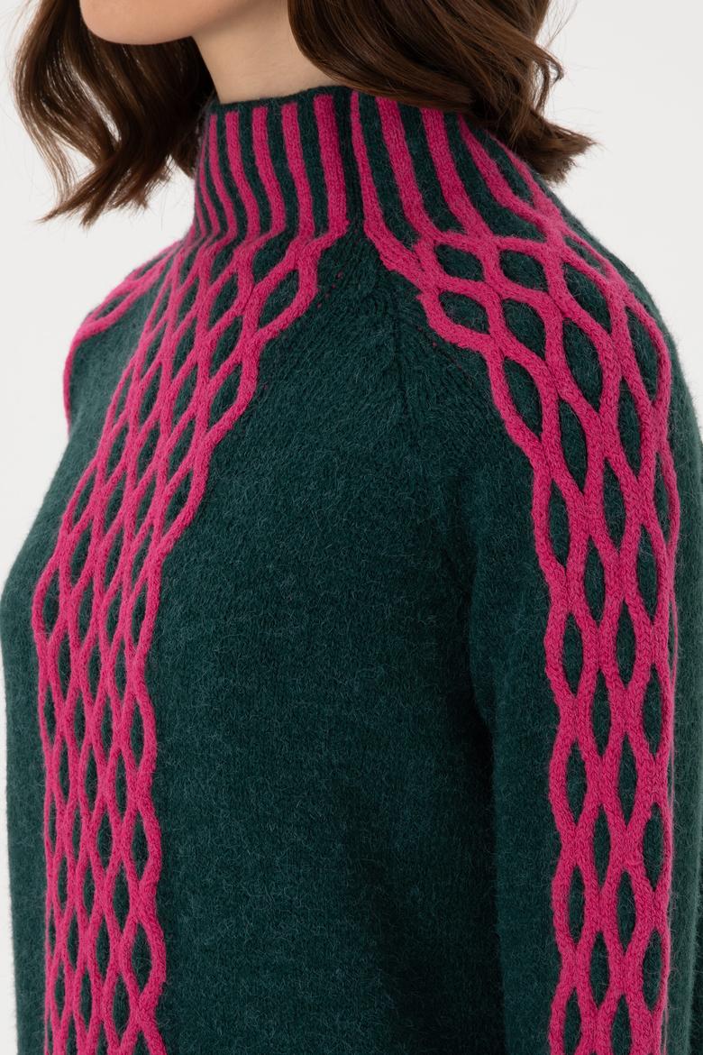 Kadın Koyu Yeşil Bisiklet Yaka Kazak - 50293139021