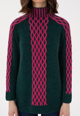 Kadın Koyu Yeşil Bisiklet Yaka Kazak - 50293139021