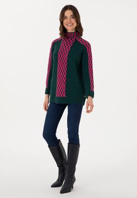 Kadın Koyu Yeşil Bisiklet Yaka Kazak - 50293139021