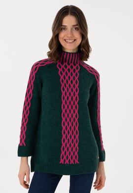 Kadın Koyu Yeşil Bisiklet Yaka Kazak - 50293139021