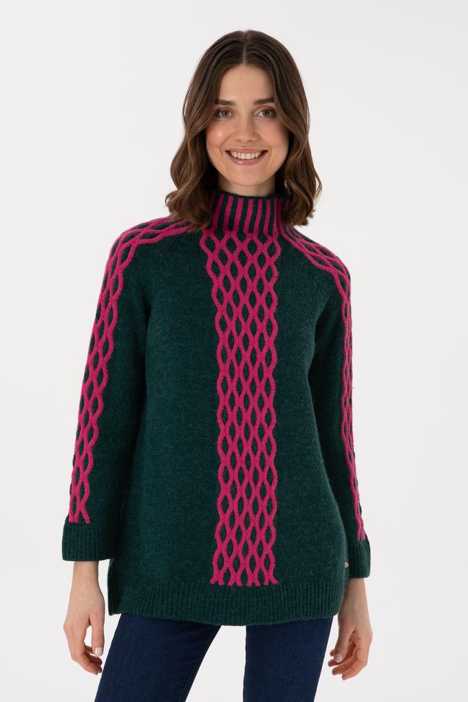 Kadın Koyu Yeşil Bisiklet Yaka Kazak