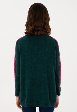 Kadın Koyu Yeşil Bisiklet Yaka Kazak - 50293139021