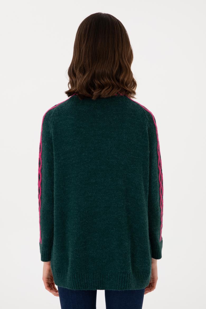 Kadın Koyu Yeşil Bisiklet Yaka Kazak - 50293139021