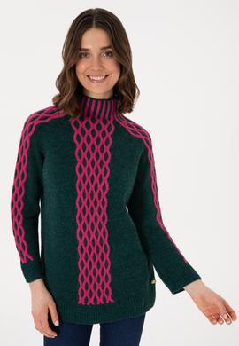 Kadın Koyu Yeşil Bisiklet Yaka Kazak - 50293139021