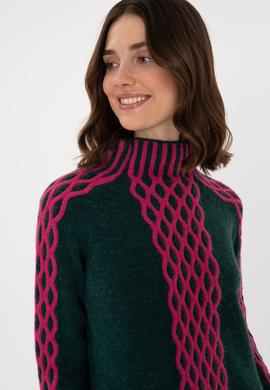 Kadın Koyu Yeşil Bisiklet Yaka Kazak - 50293139021