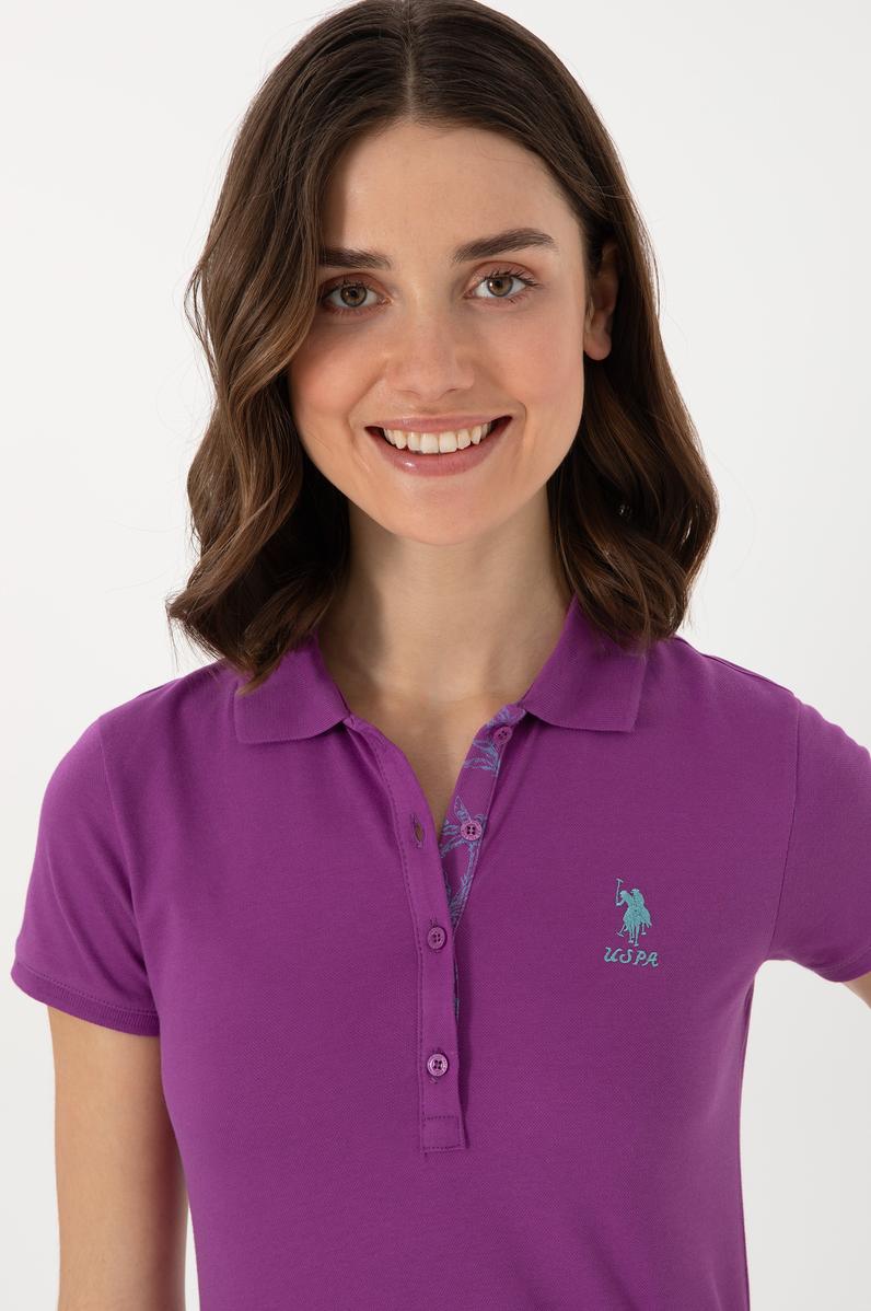 Kadın Mor Basic Polo Yaka Tişört