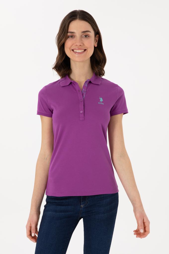 Kadın Mor Basic Polo Yaka Tişört