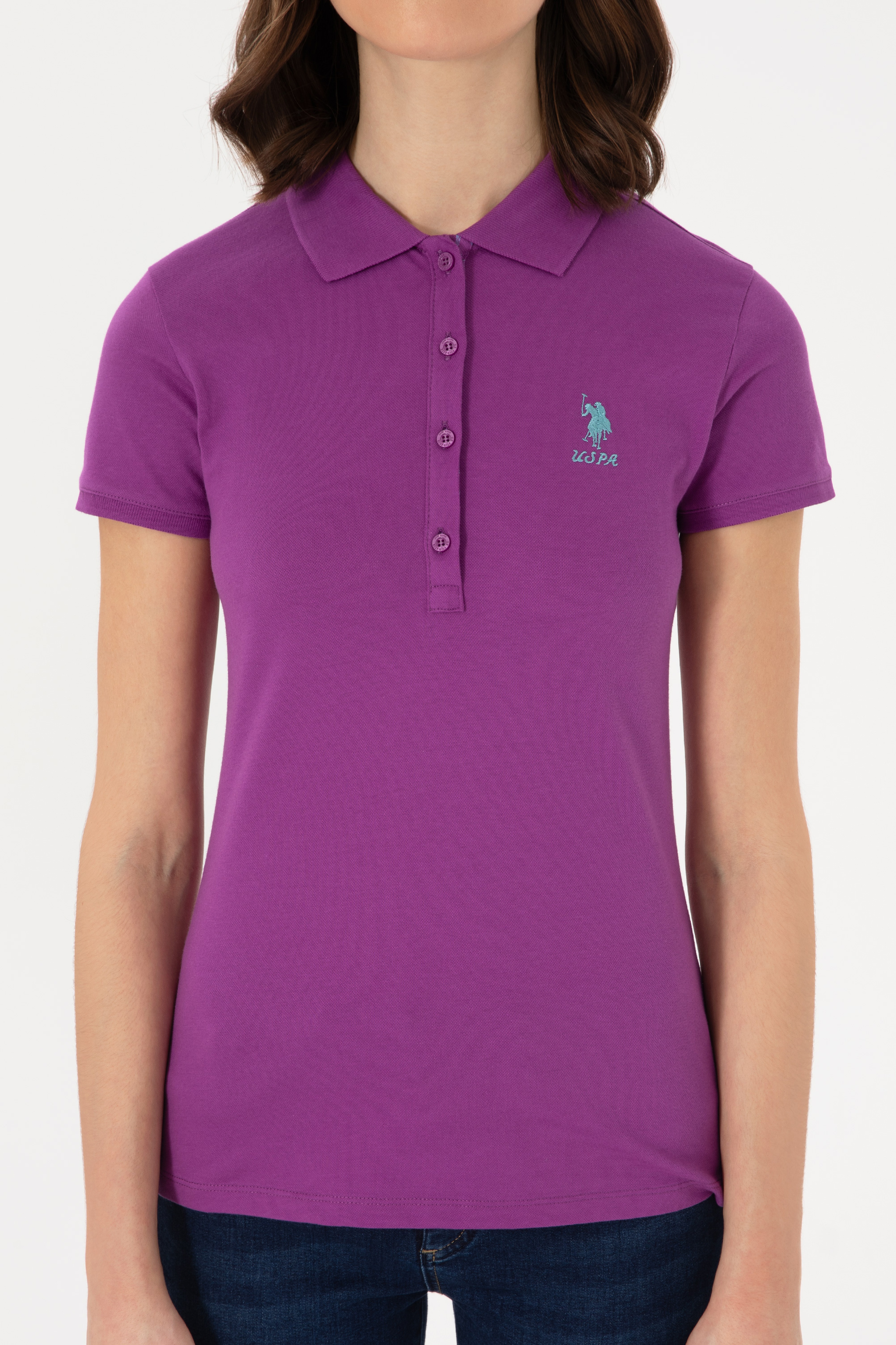 Kadın Mor Basic Polo Yaka Tişört