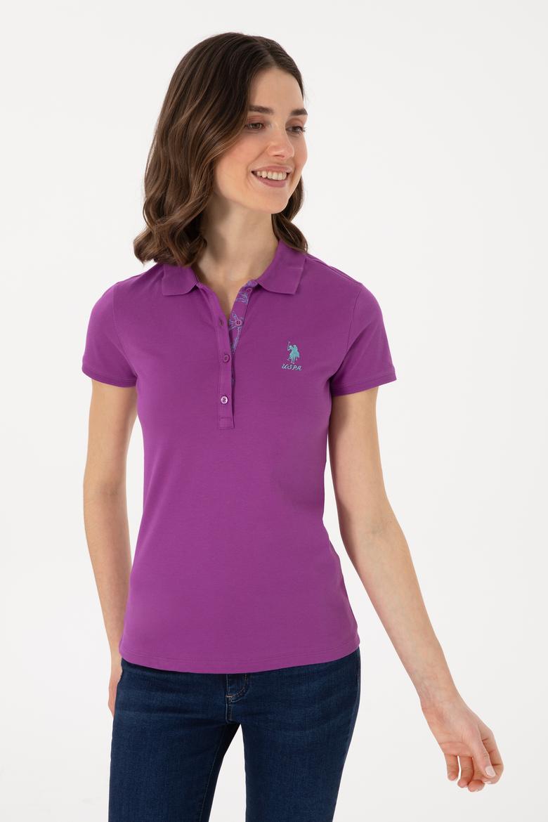 Kadın Mor Basic Polo Yaka Tişört - 50300896086