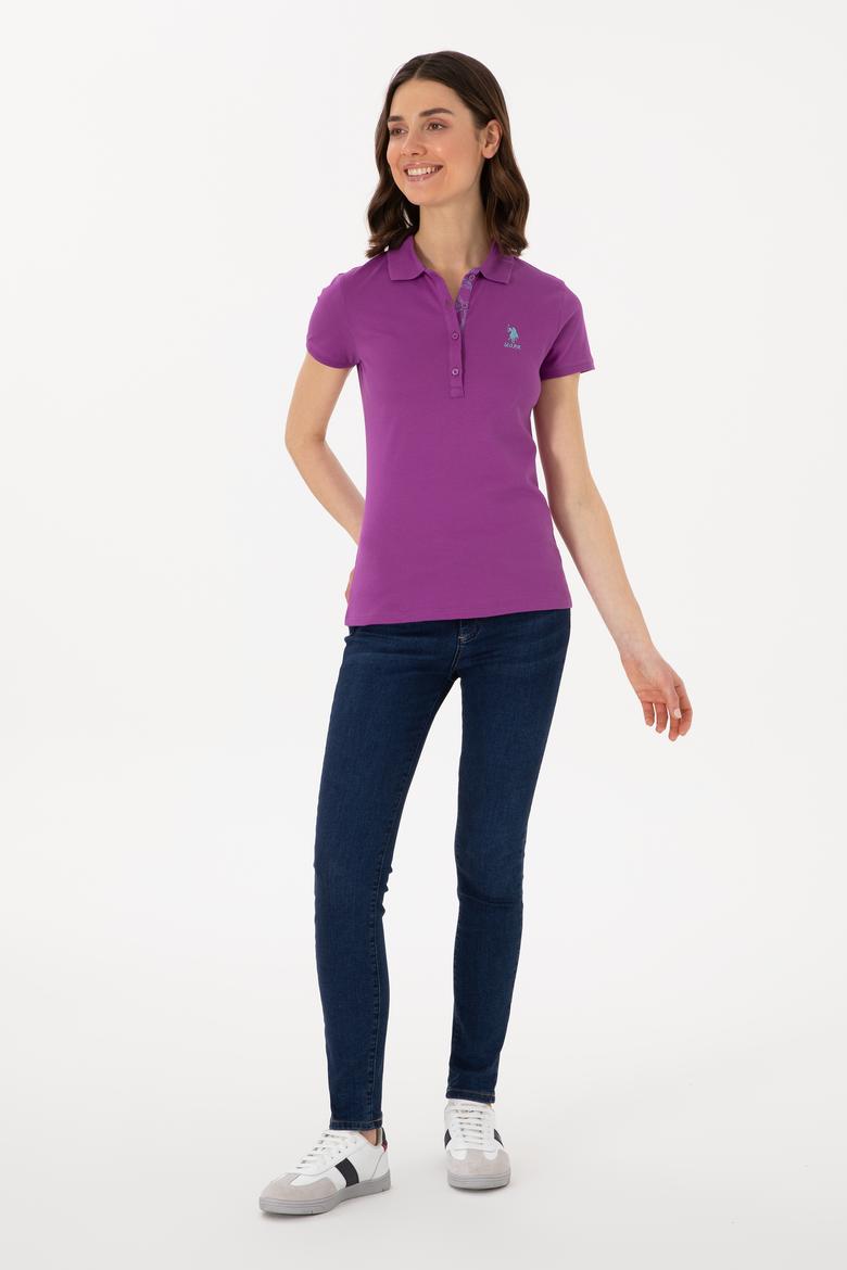 Kadın Mor Basic Polo Yaka Tişört - 50300896086