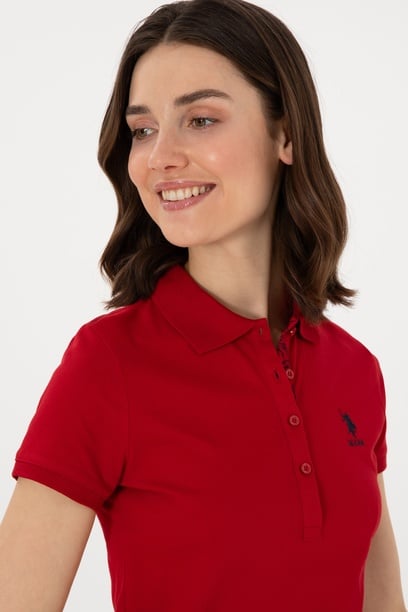 Kadın Kırmızı Basic Polo Yaka Tişört