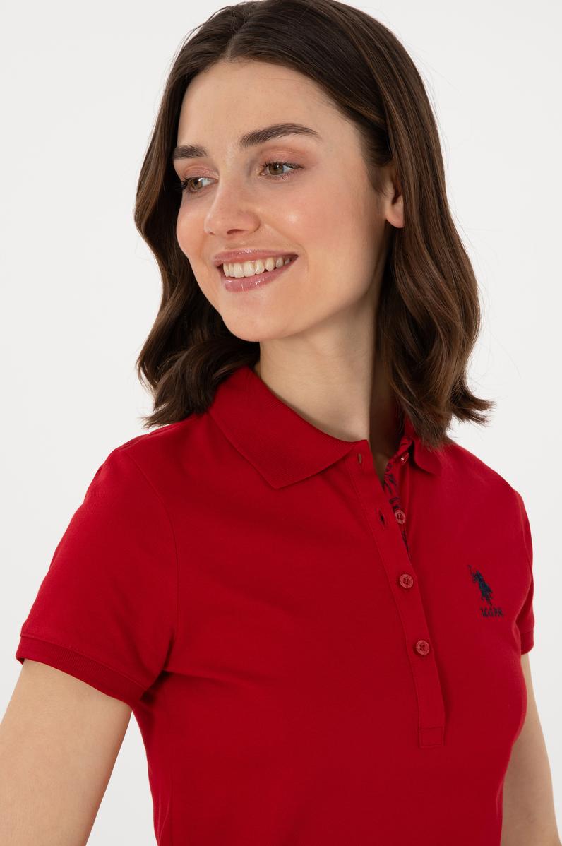 Kadın Kırmızı Basic Polo Yaka Tişört