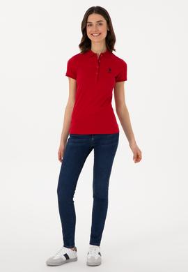 Kadın Kırmızı Basic Polo Yaka Tişört - 50300896236