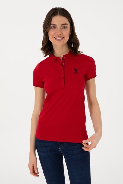 Kadın Kırmızı Basic Polo Yaka Tişört