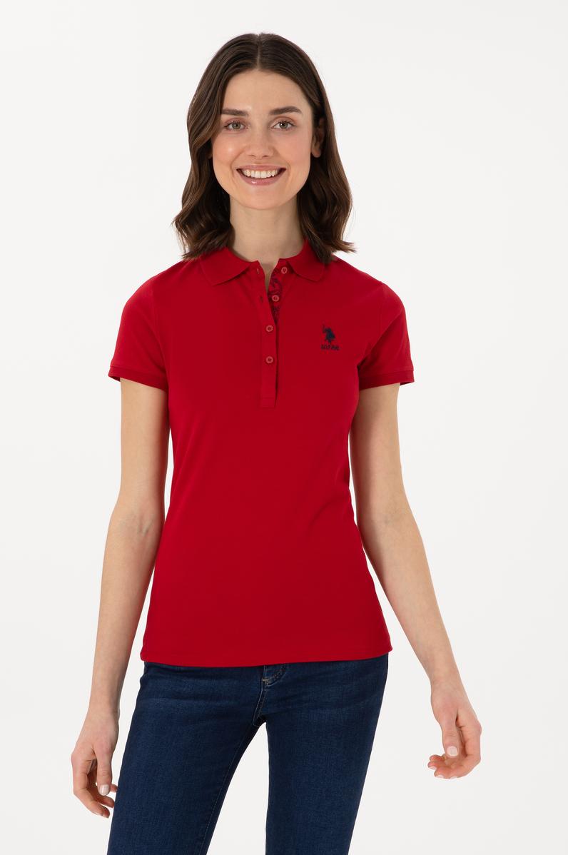 Kadın Kırmızı Basic Polo Yaka Tişört