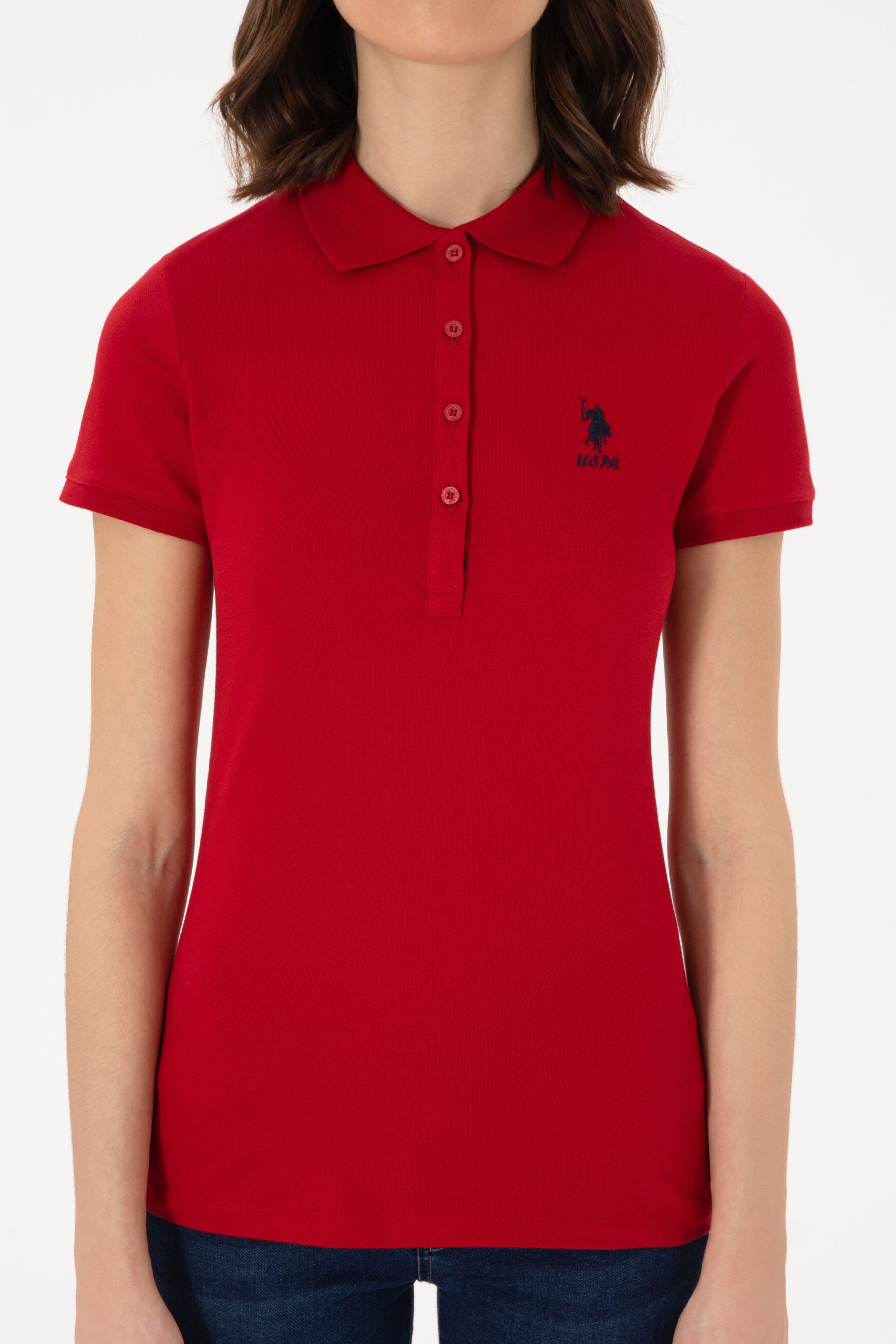 Kadın Kırmızı Basic Polo Yaka Tişört