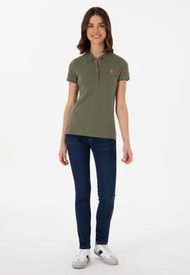 Kadın Koyu Haki Basic Polo Yaka Tişört - 50300896266