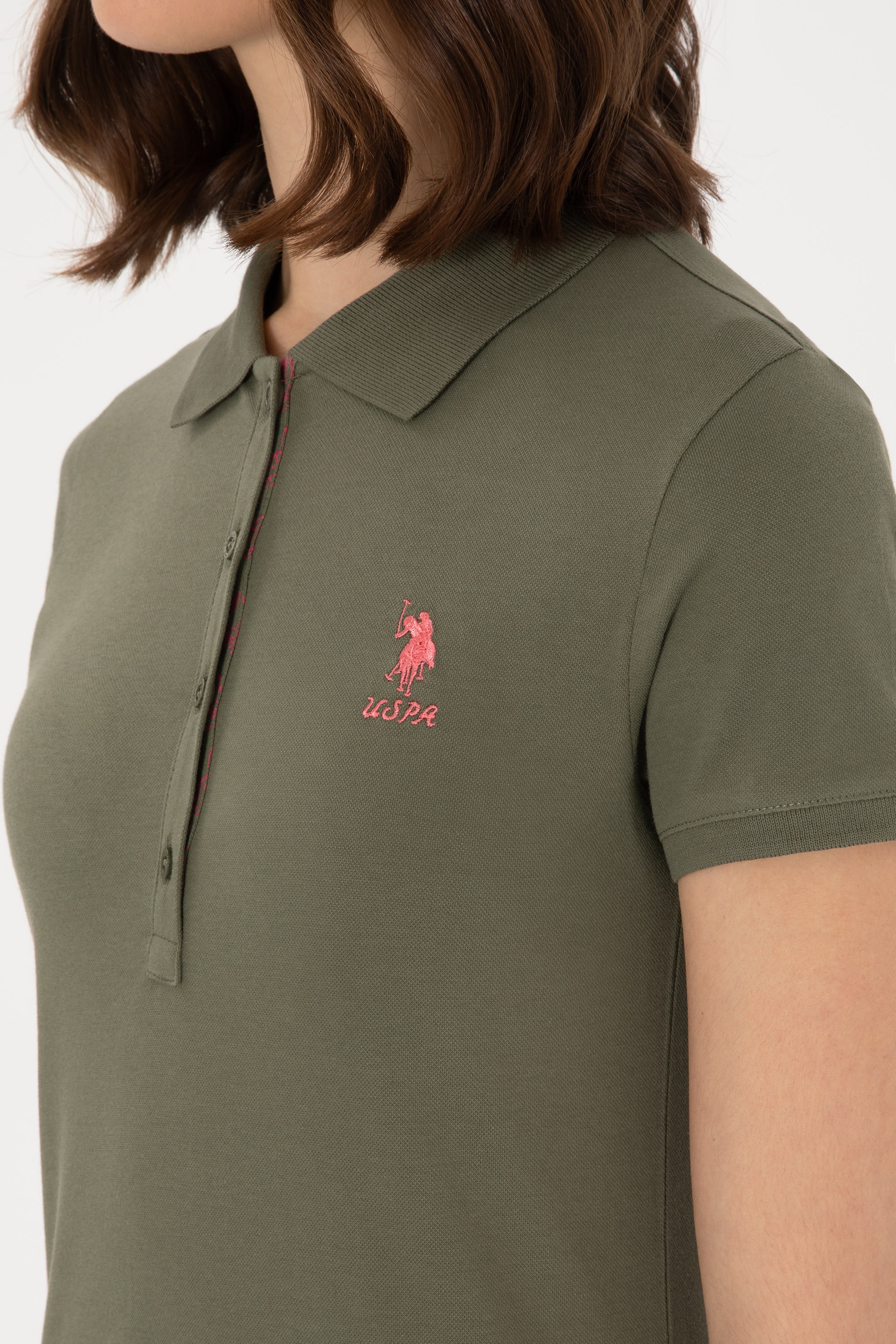 Kadın Koyu Haki Basic Polo Yaka Tişört