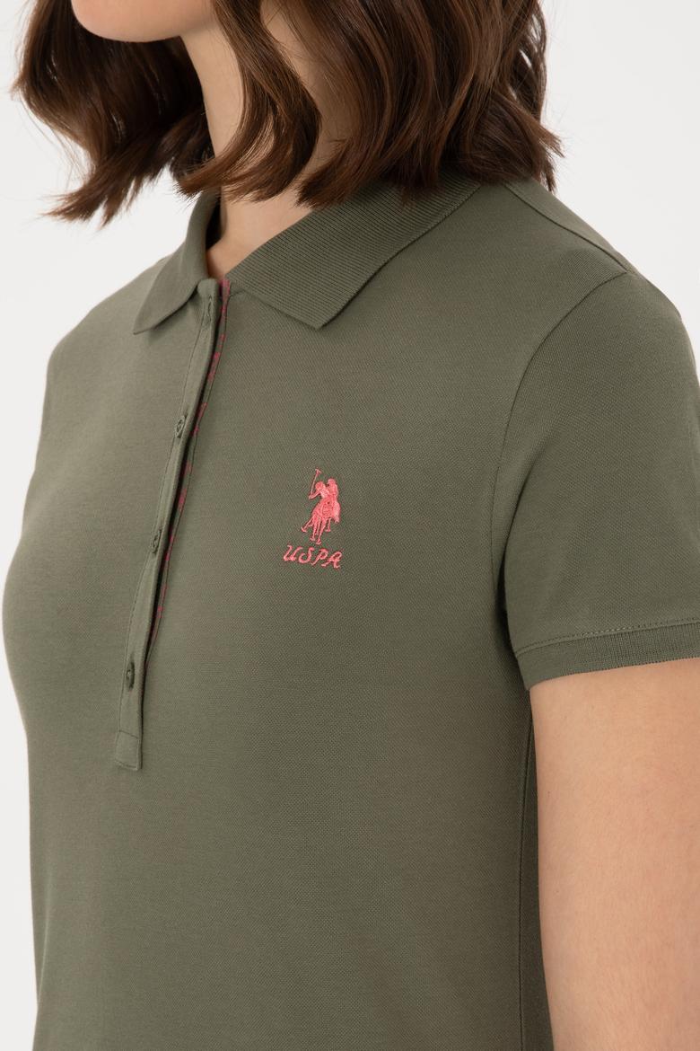 Kadın Koyu Haki Basic Polo Yaka Tişört - 50300896266