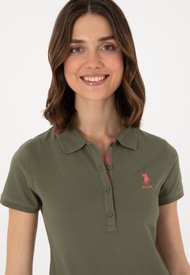 Kadın Koyu Haki Basic Polo Yaka Tişört - 50300896266