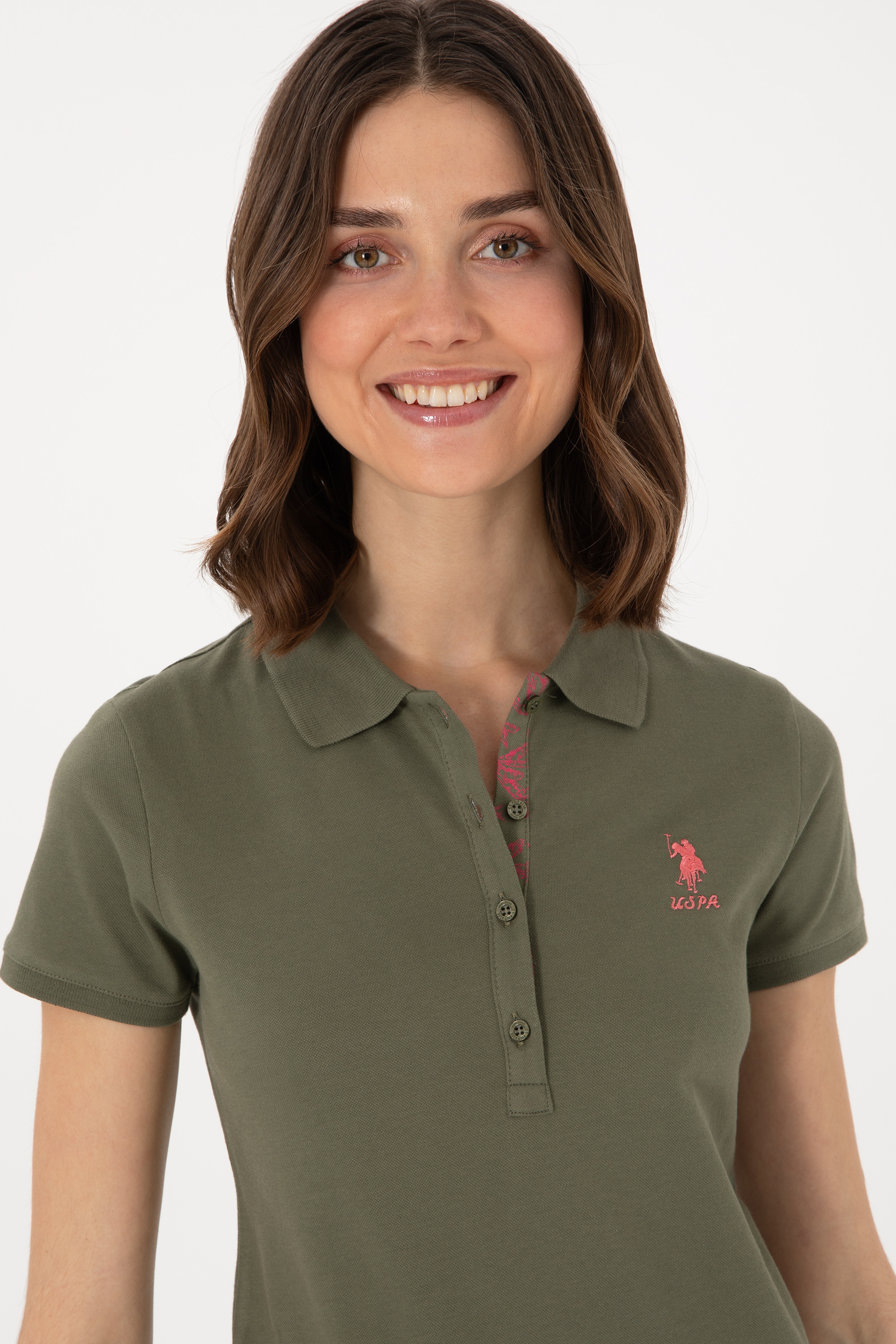 Kadın Koyu Haki Basic Polo Yaka Tişört - Image 2