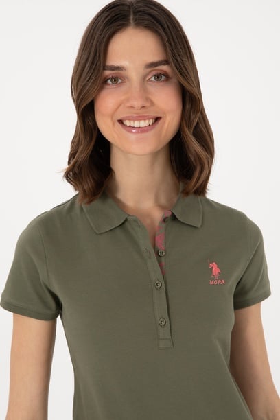 Kadın Koyu Haki Basic Polo Yaka Tişört