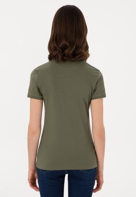 Kadın Koyu Haki Basic Polo Yaka Tişört - 50300896266