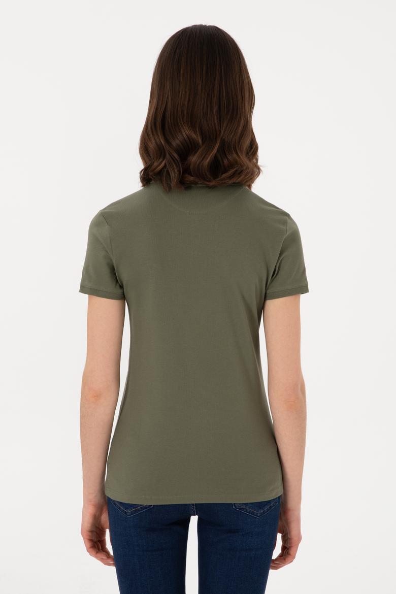 Kadın Koyu Haki Basic Polo Yaka Tişört - 50300896266