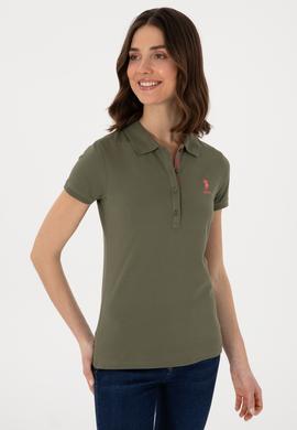 Kadın Koyu Haki Basic Polo Yaka Tişört - 50300896266