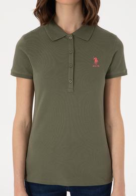 Kadın Koyu Haki Basic Polo Yaka Tişört - 50300896266