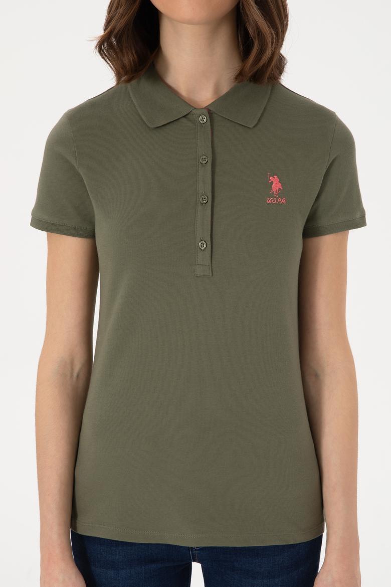 Kadın Koyu Haki Basic Polo Yaka Tişört - 50300896266