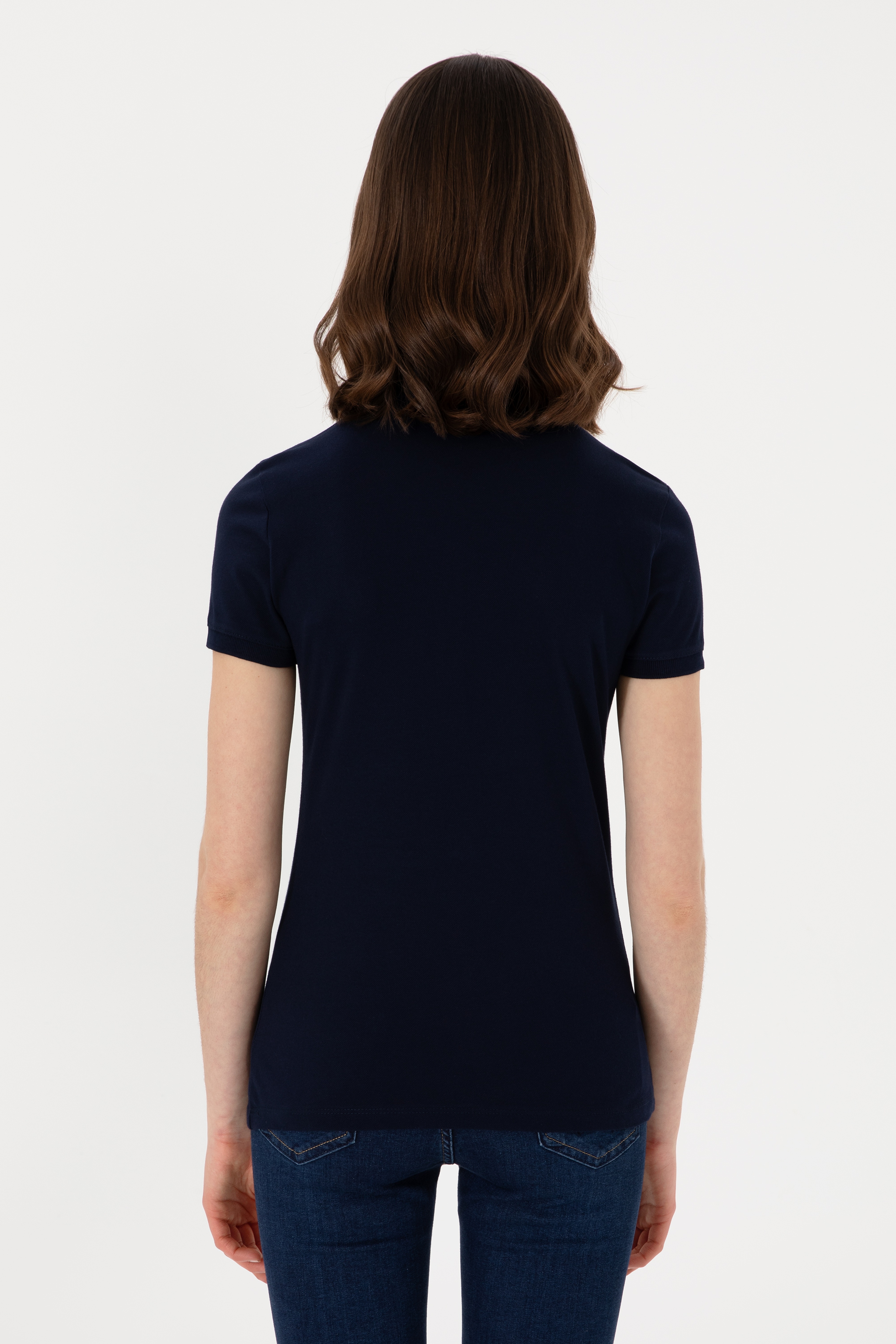 Kadın Lacivert Basic Polo Yaka Tişört - Image 5