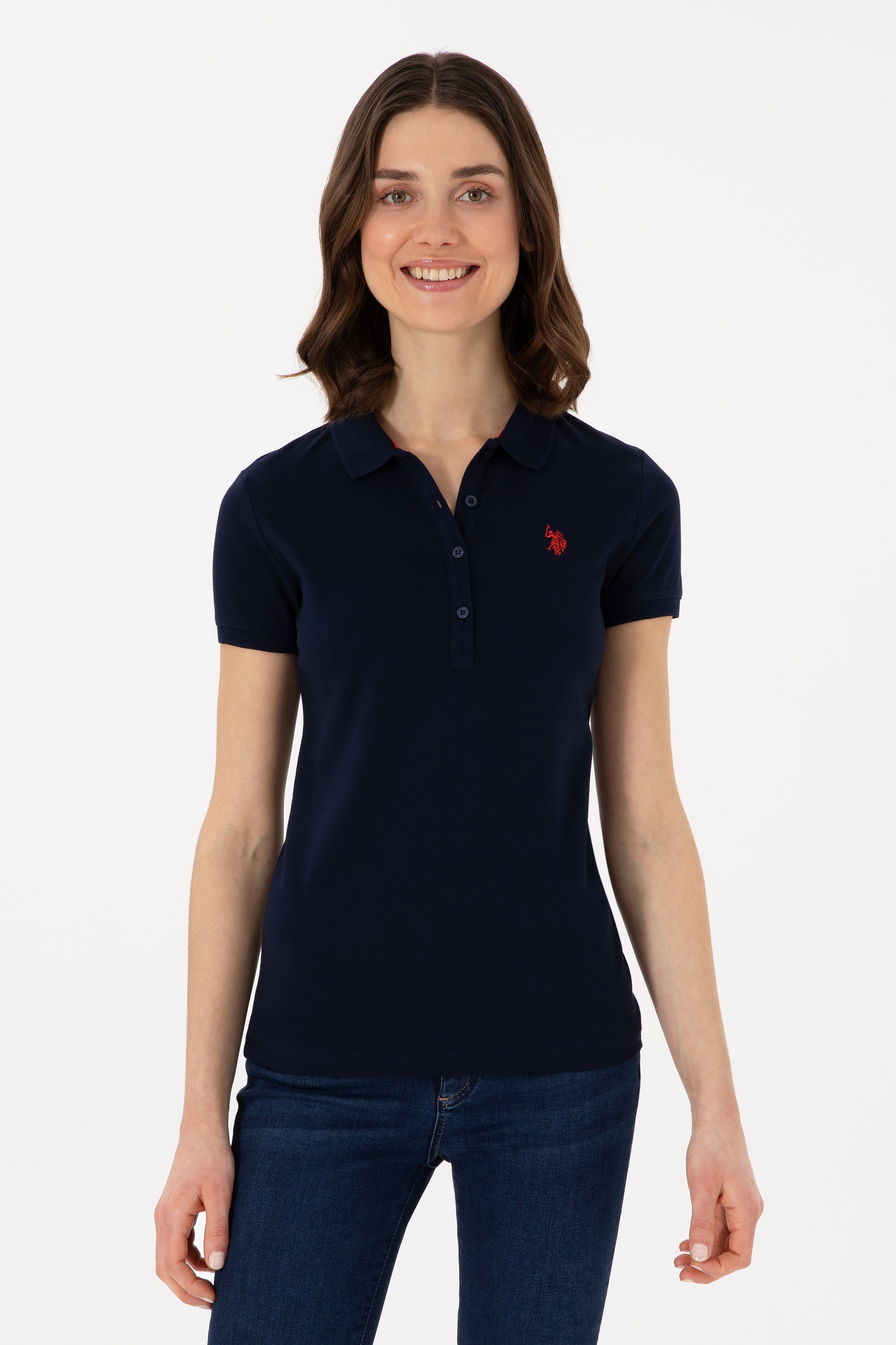 Kadın Lacivert Basic Polo Yaka Tişört - Image 1
