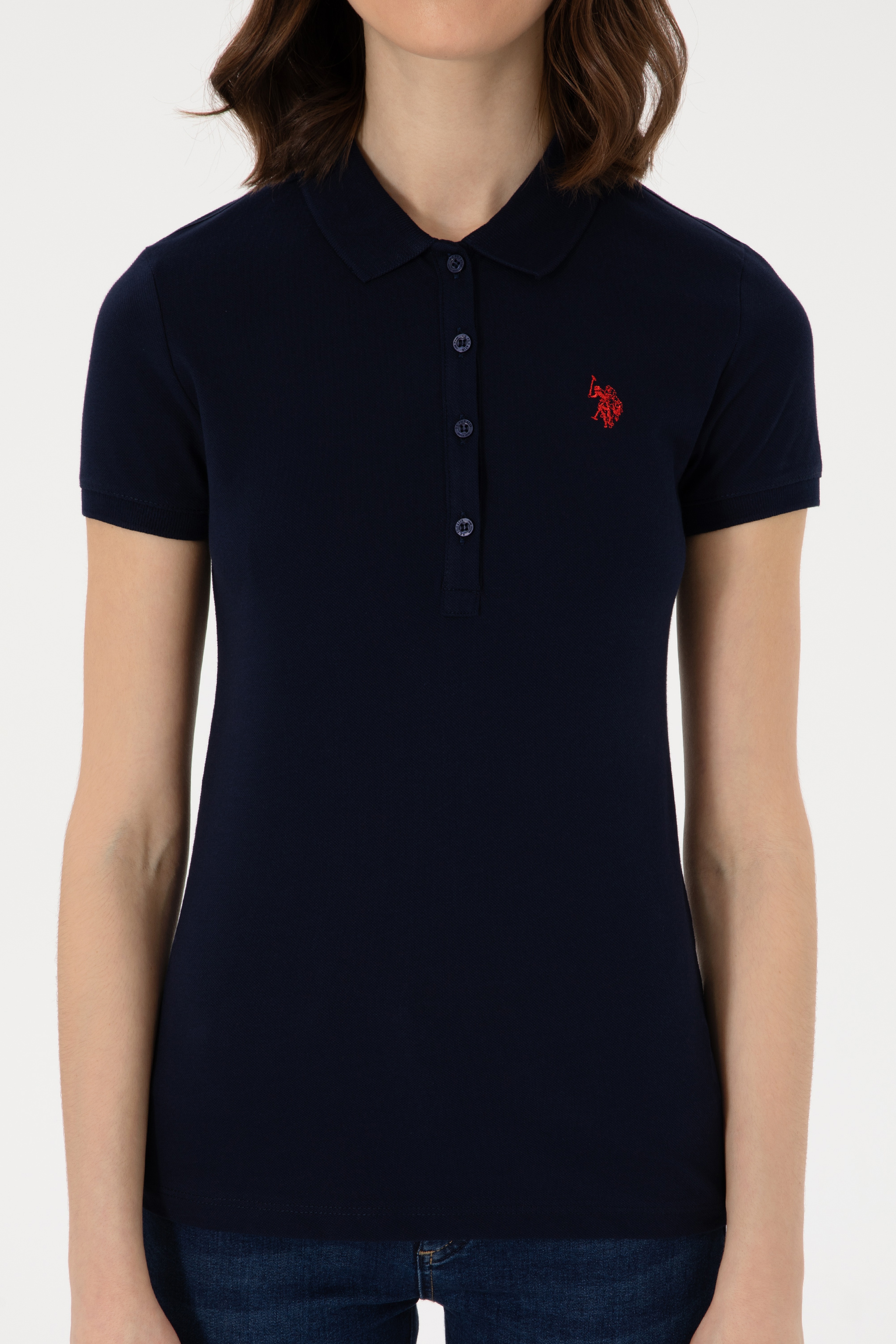 Kadın Lacivert Basic Polo Yaka Tişört - Image 6