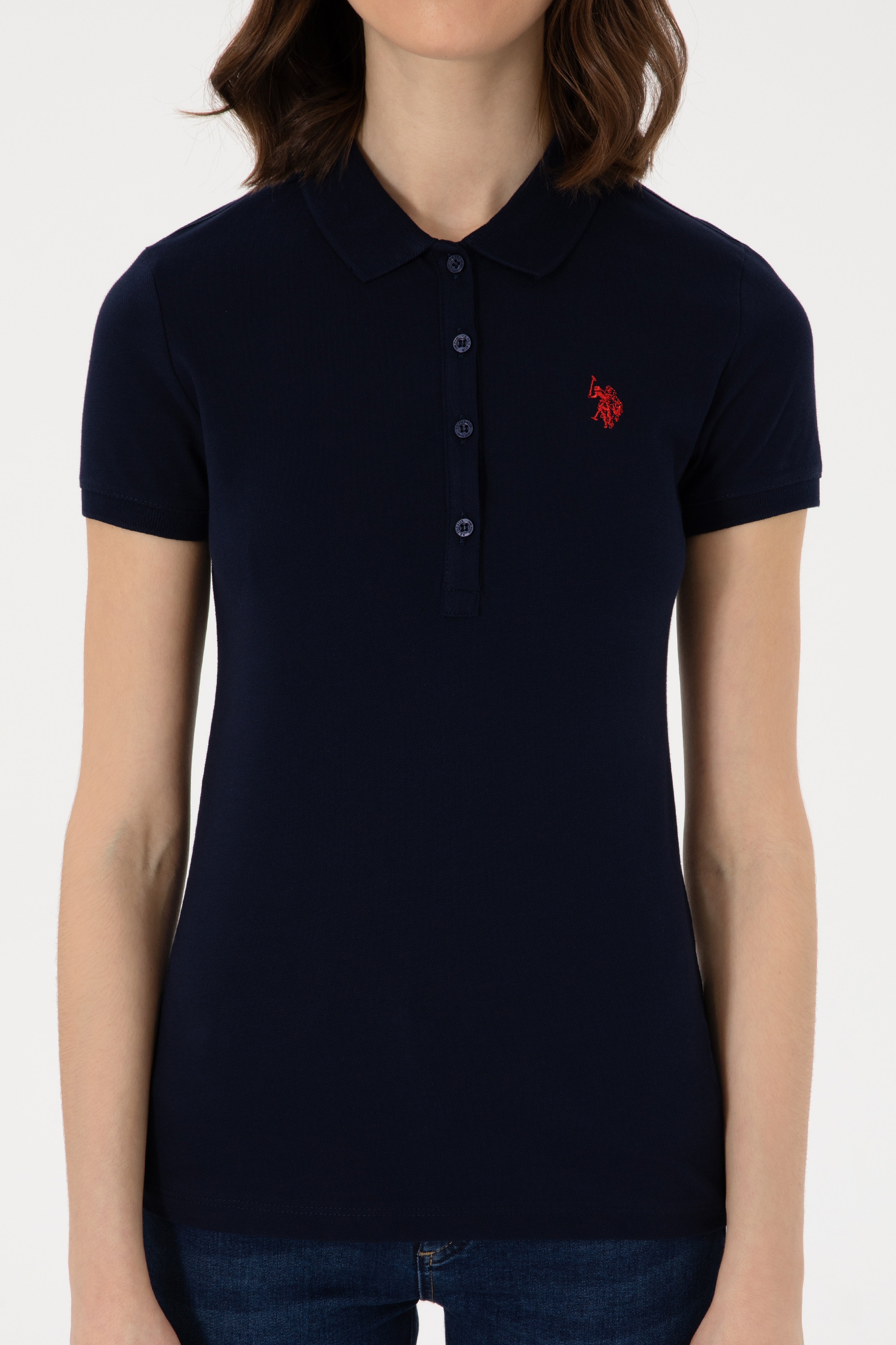 Kadın Lacivert Basic Polo Yaka Tişört