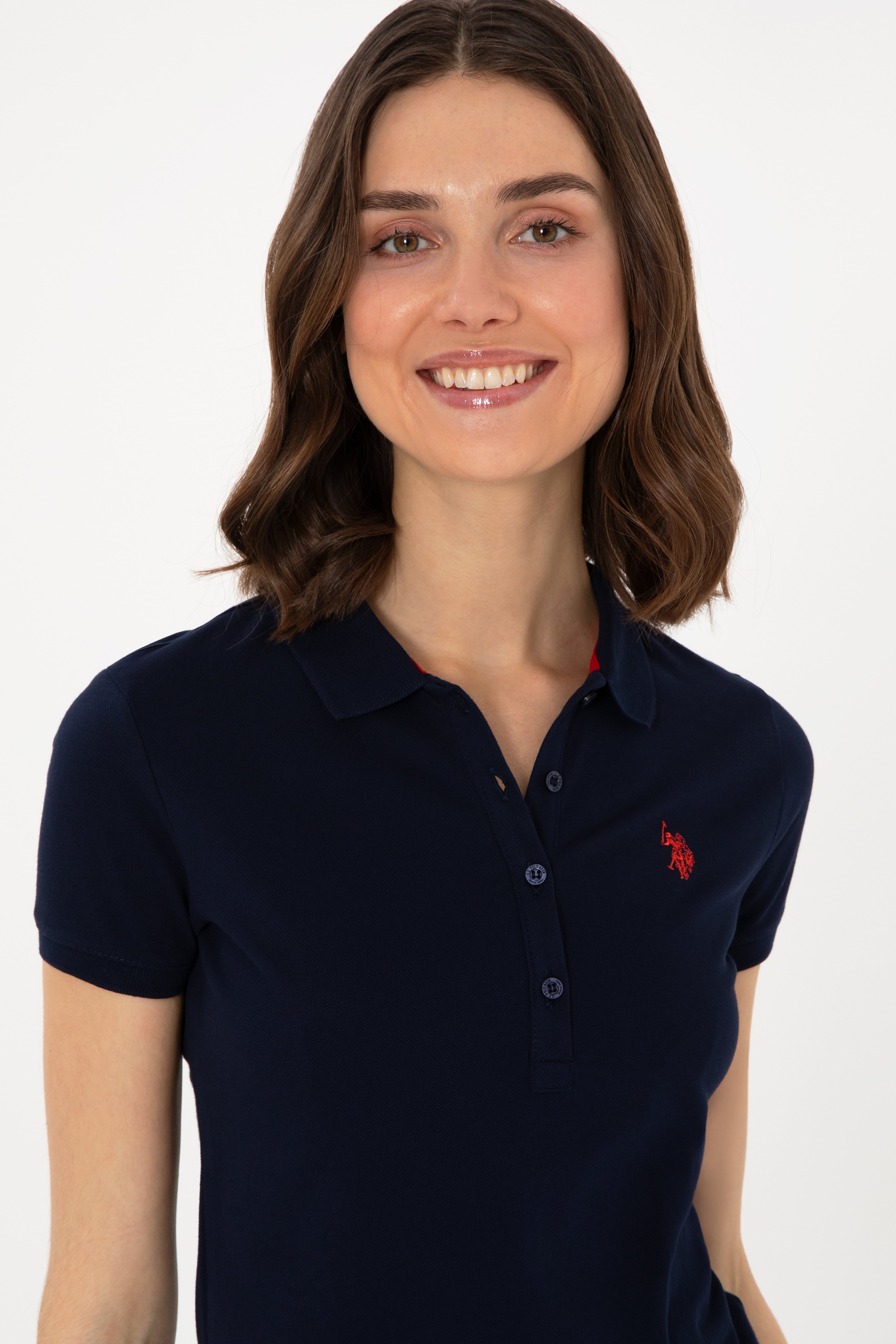 Kadın Lacivert Basic Polo Yaka Tişört - Image 2