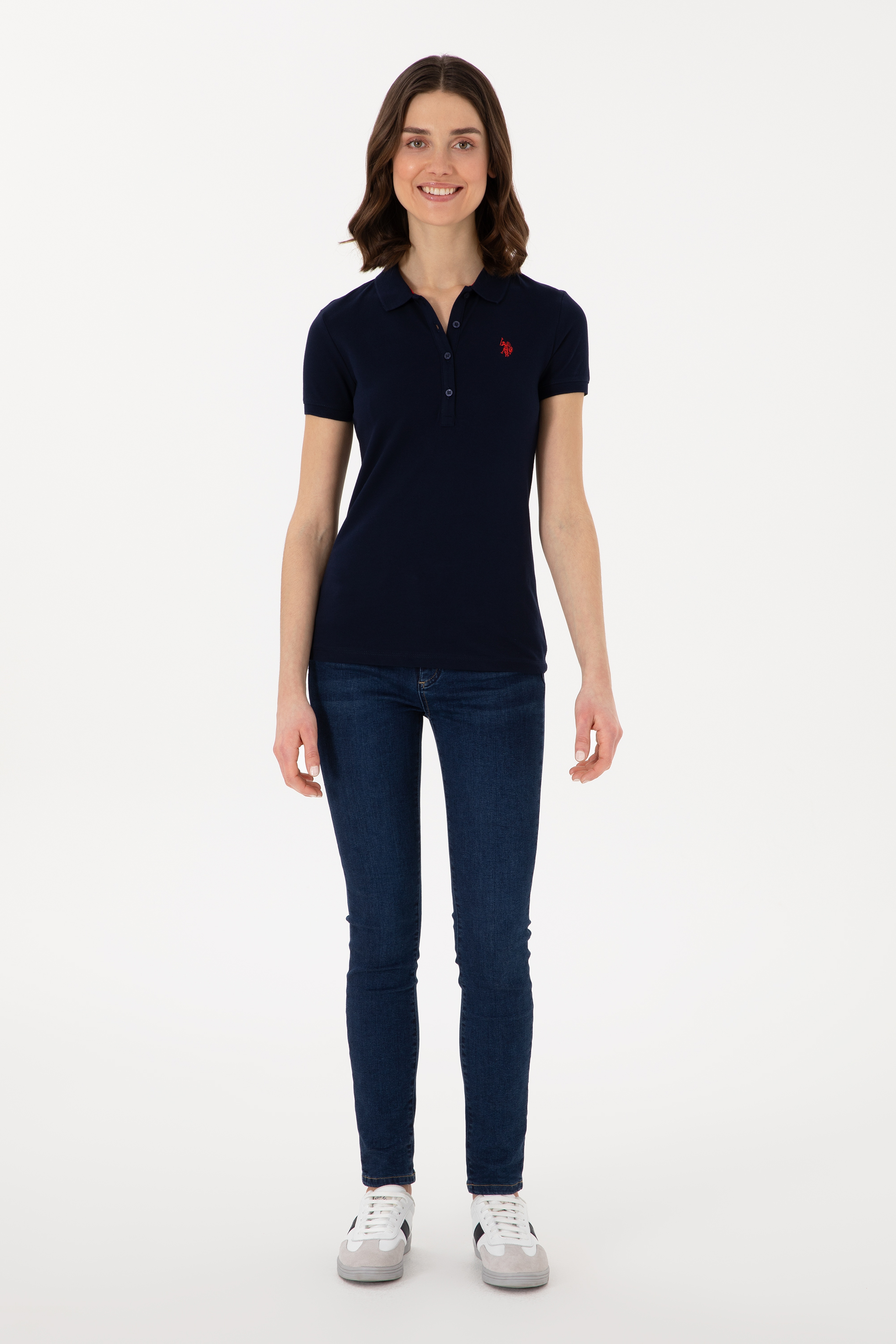 Kadın Lacivert Basic Polo Yaka Tişört