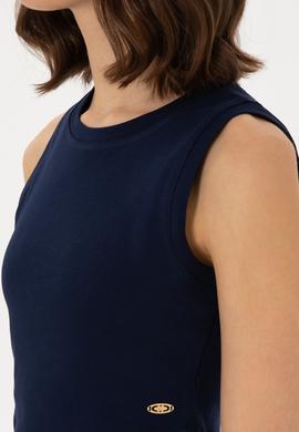 Kadın Lacivert Kolsuz Bisiklet Yaka Crop Basic Tişört - 50305695059