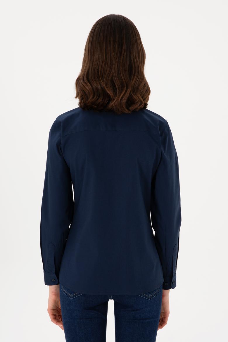 Kadın Lacivert Uzun Kollu Basic Gömlek - 50298089019