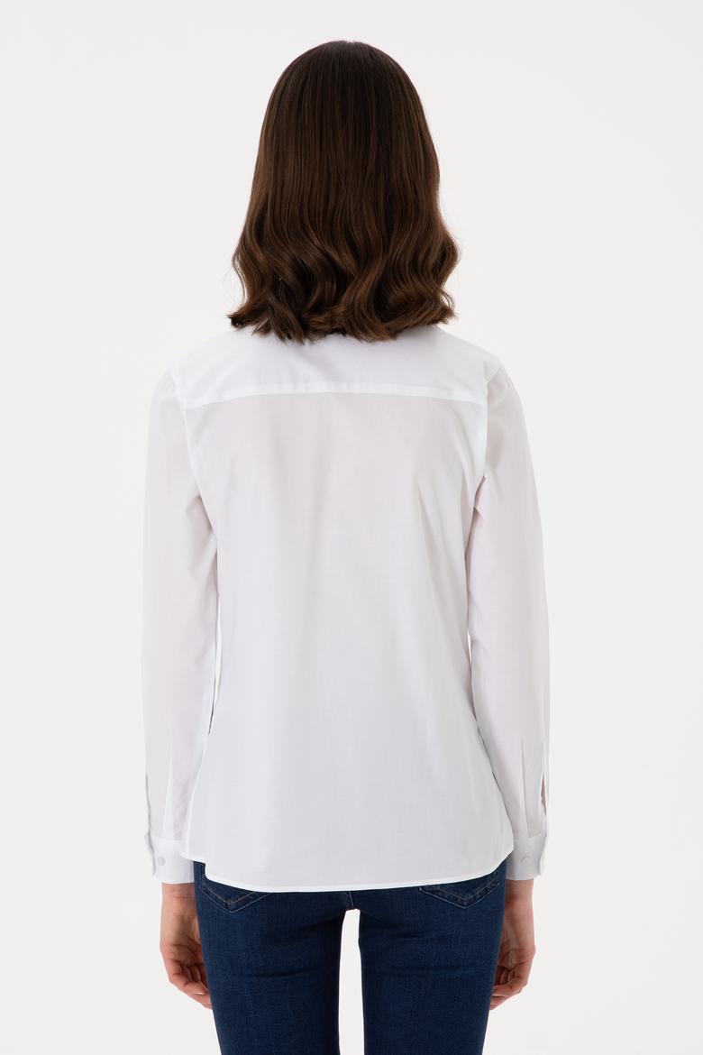 Kadın Beyaz Uzun Kollu Basic Gömlek - 50298113059