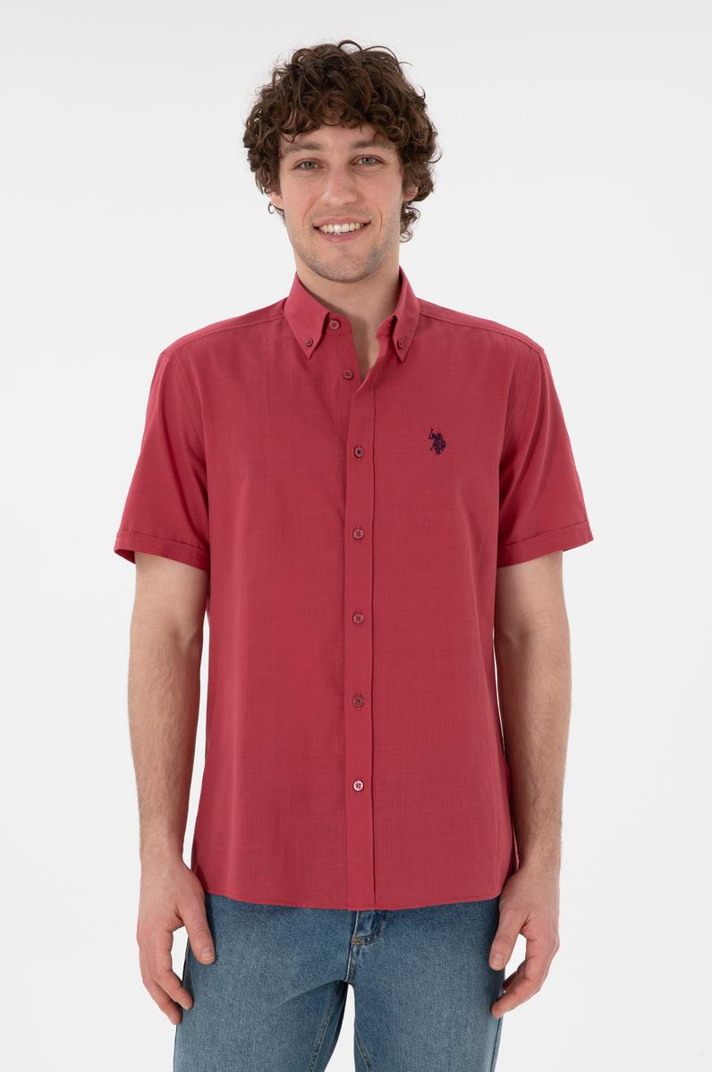 Erkek Vişne Kısa Kollu Gömlek