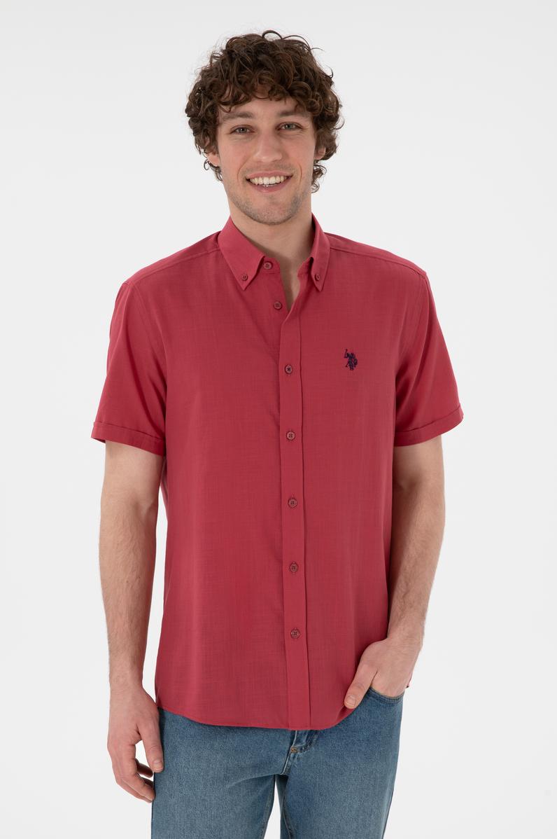 Erkek Vişne Kısa Kollu Gömlek