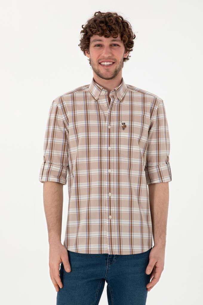 Erkek Açık Haki Uzun Kollu Gömlek