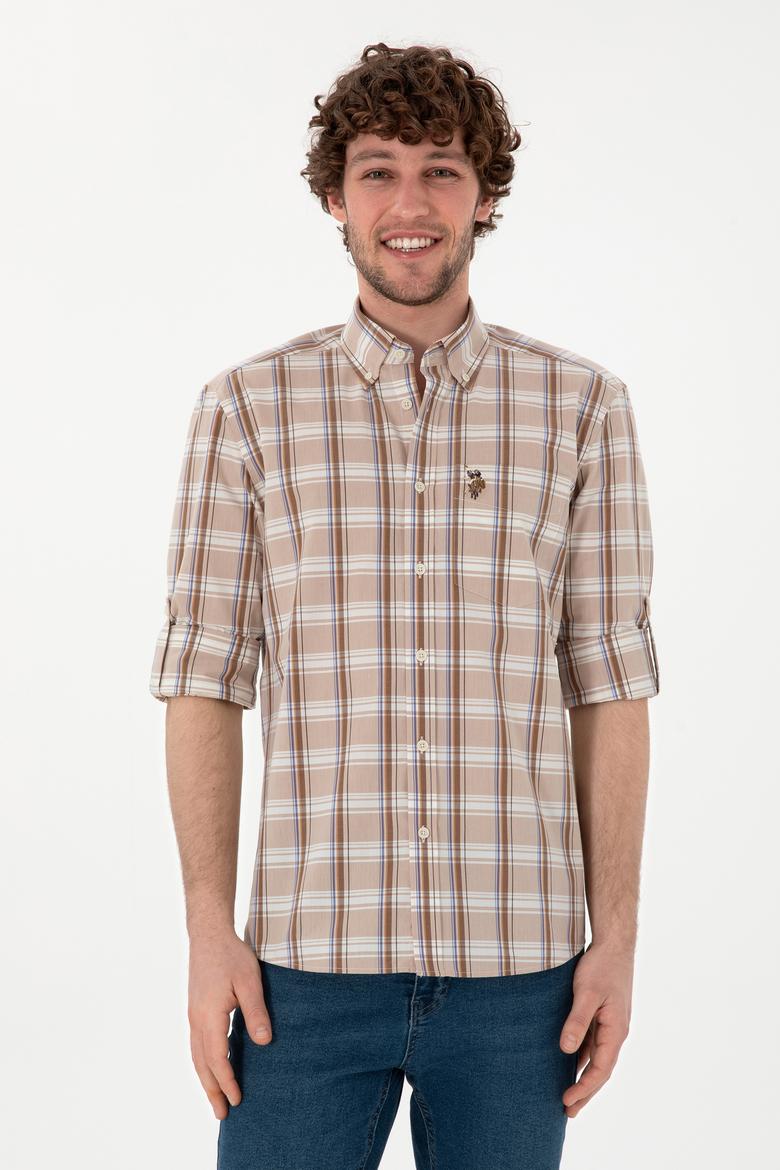 Erkek Açık Haki Uzun Kollu Gömlek