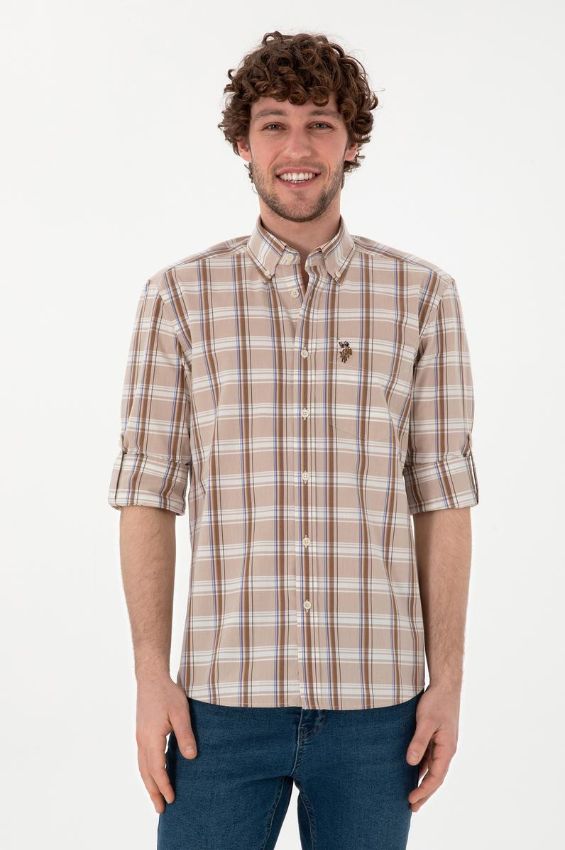 Erkek Açık Haki Uzun Kollu Gömlek